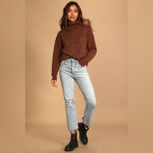 Lulus Amazing Memories Deep Burgundy Cowl Neck/ Off the Shoulders Sweater